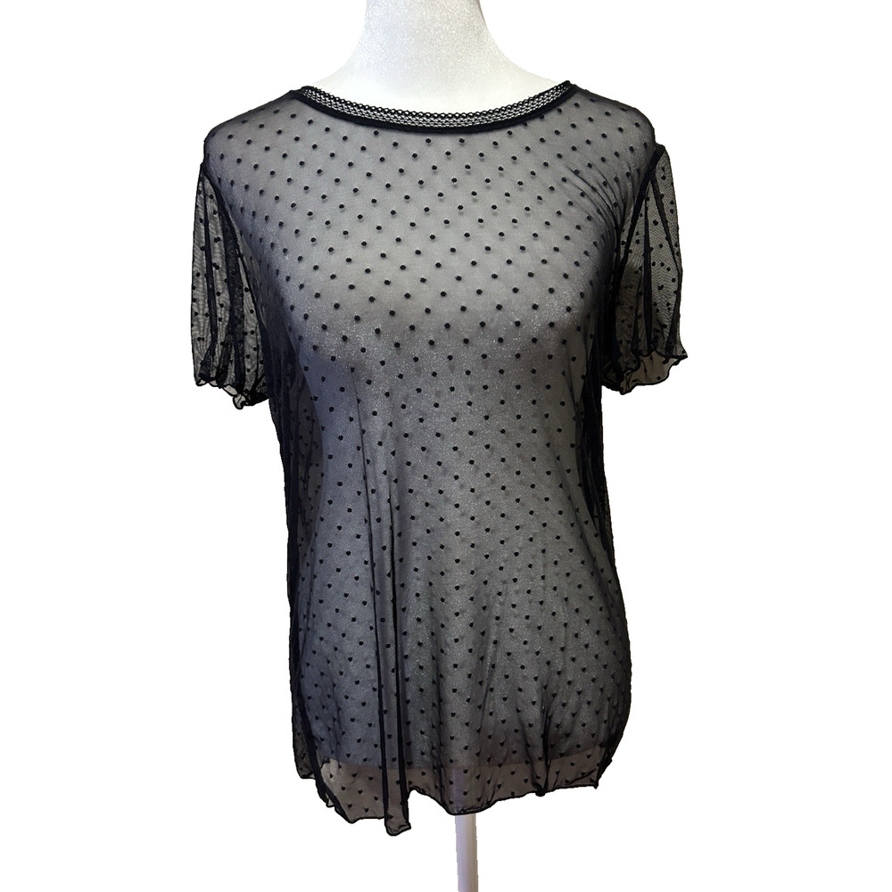 Victoria's Secret Sheer Top Black Mesh Swiss Polka Dot Size S Stretch Whimsigoth